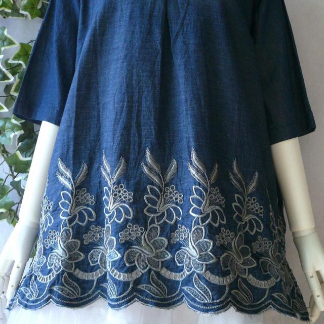 新品 a039 ML 裾花刺繍 綿100% ダンガリー シャツ チュニック インディゴ 春 夏 秋 スキッパー襟 インド製 < 女性ファッション 新品 a039 ML 裾花刺繍 綿100% ダンガリー シャツ チュニック インディゴ 春 夏 秋 スキッパー襟 インド製 < 女性ファッションの