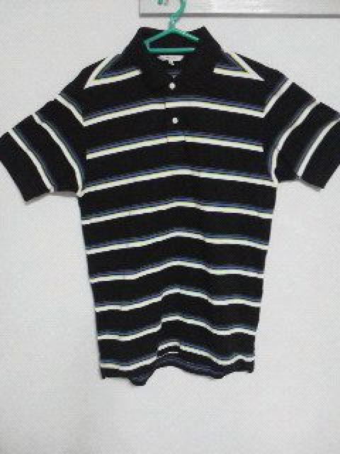 Fー144★UNIQLOメンズ半袖ボーダー柄ポロシャツ ブラック M < 男性ファッション  Fー144★UNIQLOメンズ半袖ボーダー柄ポロシャツ ブラック M  < 男性ファッションの