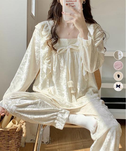 送料無料 新品 ベロア調パジャマ レディース部屋着セット < 女性ファッション  送料無料 新品 ベロア調パジャマ レディース部屋着セット  < 女性ファッションの