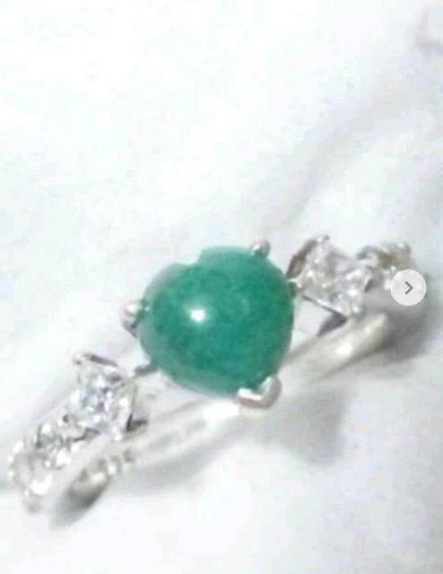 SV 925 グリーン 天然石 ハート リング 7号 < 女性アクセサリー/時計  SV 925 グリーン 天然石 ハート リング 7号  < 女性アクセサリー/時計の