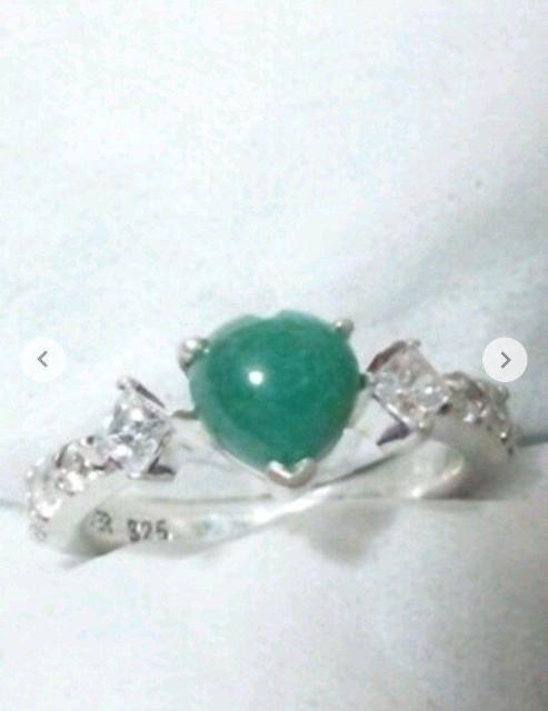 SV 925 グリーン 天然石 ハート リング 7号 < 女性アクセサリー/時計  SV 925 グリーン 天然石 ハート リング 7号 < 女性アクセサリー/時計の