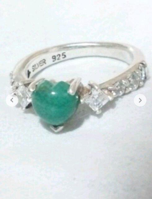 SV 925 グリーン 天然石 ハート リング 7号 < 女性アクセサリー/時計  SV 925 グリーン 天然石 ハート リング 7号 < 女性アクセサリー/時計の