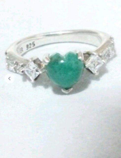 SV 925 グリーン 天然石 ハート リング 7号 < 女性アクセサリー/時計  SV 925 グリーン 天然石 ハート リング 7号 < 女性アクセサリー/時計の