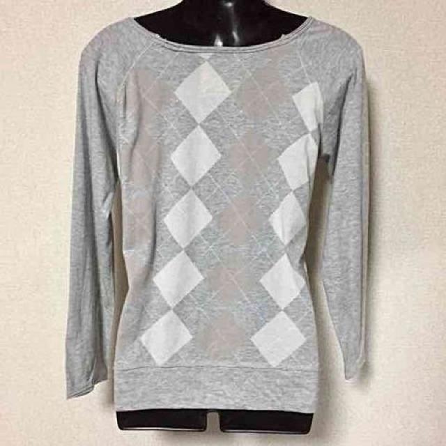 アーガイルプリントラグランカットオフカットソー < 女性ファッション  アーガイルプリントラグランカットオフカットソー < 女性ファッションの