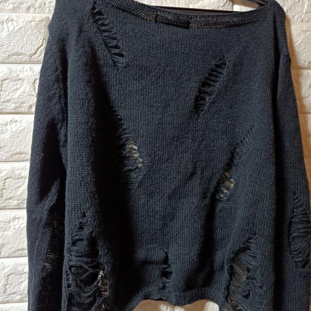 ROMWE★新品★ロングベルスリーブダメージニット/L < 女性ファッション  ROMWE★新品★ロングベルスリーブダメージニット/L < 女性ファッションの