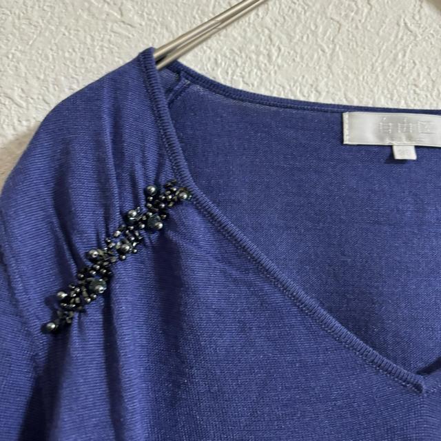 自由区 ニット セーター ウール Vネック レディース 藍色 長袖 < 女性ファッション 自由区 ニット セーター ウール Vネック レディース 藍色 長袖 < 女性ファッションの