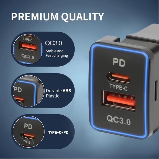 トヨタ車用電源ソケット2 QC3.0 充電USBポート PDポート スマホ&タブレット充電器 USB電源 スイッチホール Aタイプ < 自動車/バイク トヨタ車用電源ソケット2 QC3.0 充電USBポート PDポート スマホ&タブレット充電器 USB電源 スイッチホール Aタイプ < 自動車/バイク