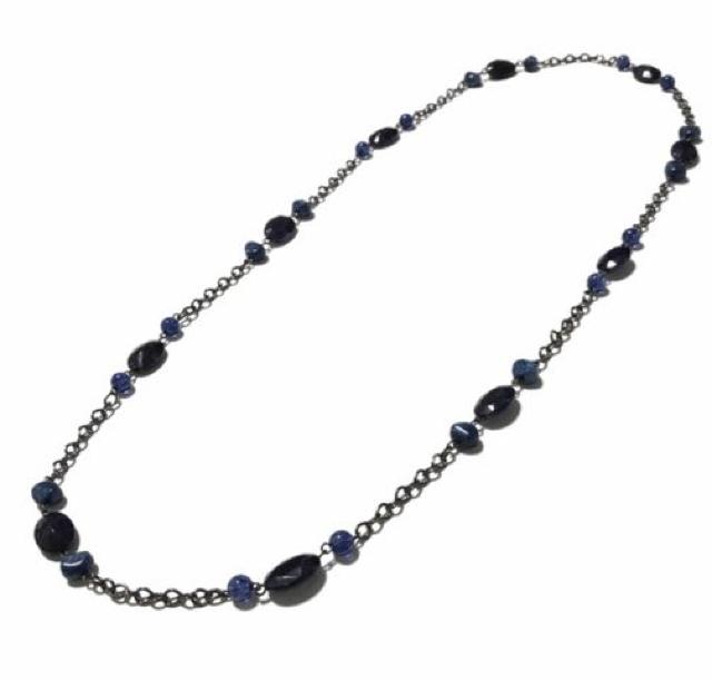 ロングネックレス◎ガンメタチェーン&ネイビー大パーツ◎青系 < 女性アクセサリー/時計 ロングネックレス◎ガンメタチェーン&ネイビー大パーツ◎青系 < 女性アクセサリー/時計の