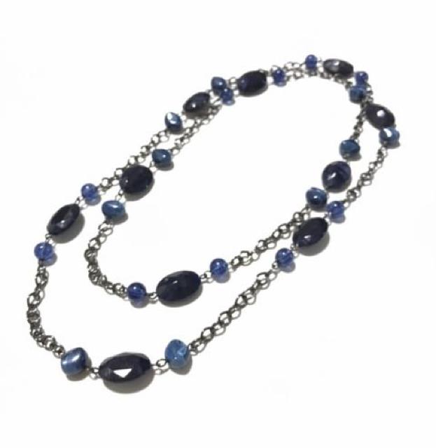 ロングネックレス◎ガンメタチェーン&ネイビー大パーツ◎青系 < 女性アクセサリー/時計 ロングネックレス◎ガンメタチェーン&ネイビー大パーツ◎青系 < 女性アクセサリー/時計の