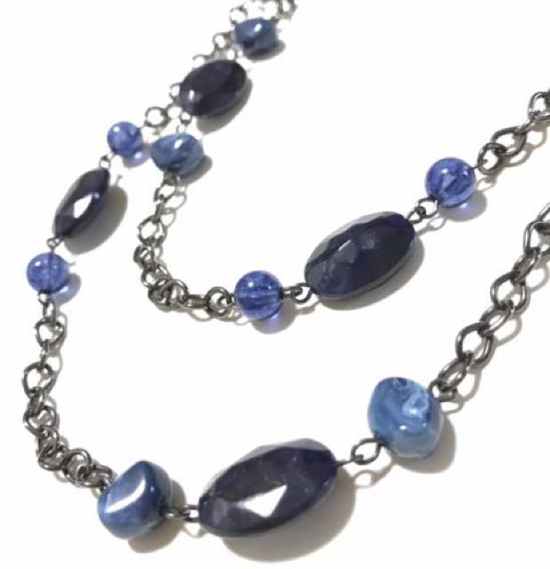 ロングネックレス◎ガンメタチェーン&ネイビー大パーツ◎青系 < 女性アクセサリー/時計 ロングネックレス◎ガンメタチェーン&ネイビー大パーツ◎青系 < 女性アクセサリー/時計の