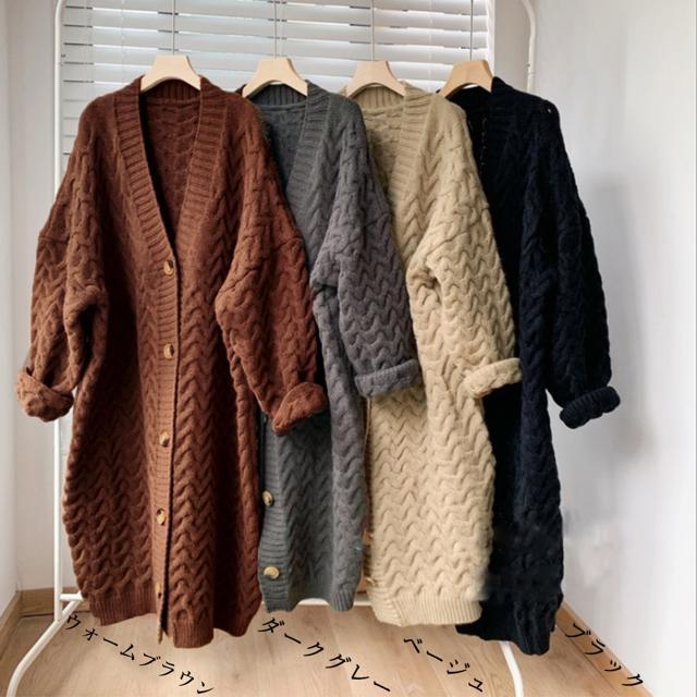 送料無料 新品 ケーブル編みニットカーディガンロング < 女性ファッション  送料無料 新品 ケーブル編みニットカーディガンロング < 女性ファッションの