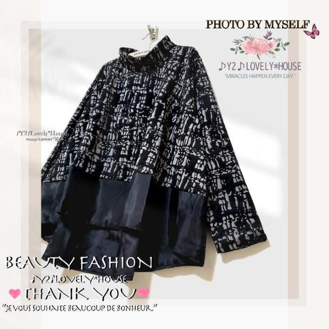 〜3L4L*レースプリント異素材テールカットチュニック*黒 < 女性ファッション  〜3L4L*レースプリント異素材テールカットチュニック*黒 < 女性ファッションの