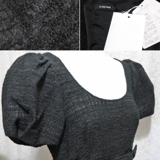 新品ルシェルブルーLE CIEL BLUE半袖フレアーワンピース黒38 < 女性ファッション  新品ルシェルブルーLE CIEL BLUE半袖フレアーワンピース黒38 < 女性ファッションの