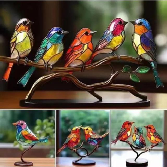 ステンドグラスメタルバード、ステンドグラスの枝の鳥 窓吊り下げ用、枝に金属鳥 デスクトップオーナメント、鳥像のオーナメント(2鳥) < ペット/手芸/園芸  ステンドグラスメタルバード、ステンドグラスの枝の鳥 窓吊り下げ用、枝に金属鳥 デスクトップオーナメント、鳥像のオーナメント(2鳥) < ペット/手芸/園芸の