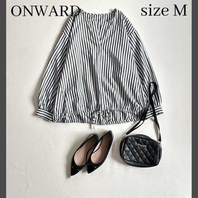 ◆美品◆オンワード樫山◆大きいサイズ感◆ストライプシャツブラウス◆白×グレー◆F < 女性ファッション ◆美品◆オンワード樫山◆大きいサイズ感◆ストライプシャツブラウス◆白×グレー◆F < 女性ファッションの