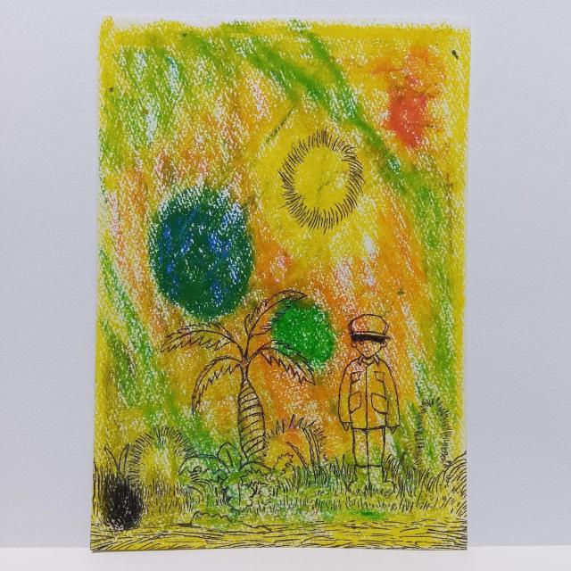 オリジナルイラスト 手描きイラスト 太陽 川 ハンドメイド インテリア 絵 自作 原画 アナログ アート illustration < アニメ/コミック/キャラクター  オリジナルイラスト 手描きイラスト 太陽 川 ハンドメイド インテリア 絵 自作 原画 アナログ アート illustration  < アニメ/コミック/キャラクターの