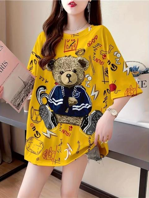 超お買い得890円★レディース 大きいサイズ カジュアル カートゥーンプリント Tシャツ ゆったりフィット 半袖 黄色フリー < 女性ファッション  超お買い得890円★レディース 大きいサイズ カジュアル カートゥーンプリント Tシャツ ゆったりフィット 半袖 黄色フリー < 女性ファッションの