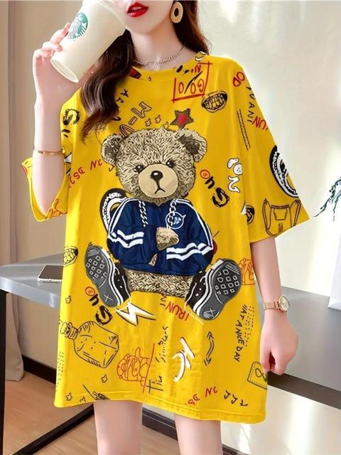 超お買い得890円★レディース 大きいサイズ カジュアル カートゥーンプリント Tシャツ ゆったりフィット 半袖 黄色フリー < 女性ファッション  超お買い得890円★レディース 大きいサイズ カジュアル カートゥーンプリント Tシャツ ゆったりフィット 半袖 黄色フリー < 女性ファッションの