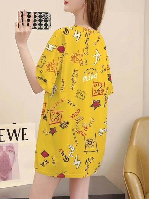 超お買い得890円★レディース 大きいサイズ カジュアル カートゥーンプリント Tシャツ ゆったりフィット 半袖 黄色フリー < 女性ファッション  超お買い得890円★レディース 大きいサイズ カジュアル カートゥーンプリント Tシャツ ゆったりフィット 半袖 黄色フリー < 女性ファッションの