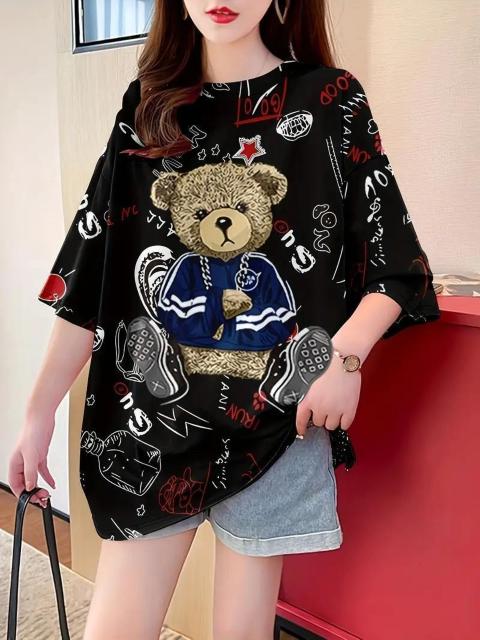 超お買い得890円★レディース 大きいサイズ カジュアル カートゥーンプリント Tシャツ ゆったりフィット 半袖 黄色フリー < 女性ファッション  超お買い得890円★レディース 大きいサイズ カジュアル カートゥーンプリント Tシャツ ゆったりフィット 半袖 黄色フリー < 女性ファッションの