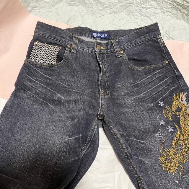 【インパクト大】【豊天商店】 和柄 ブラックデニム M 龍 刺繍 豪華 渋め W30 < 男性ファッション 【インパクト大】【豊天商店】 和柄 ブラックデニム M 龍 刺繍 豪華 渋め W30 < 男性ファッションの