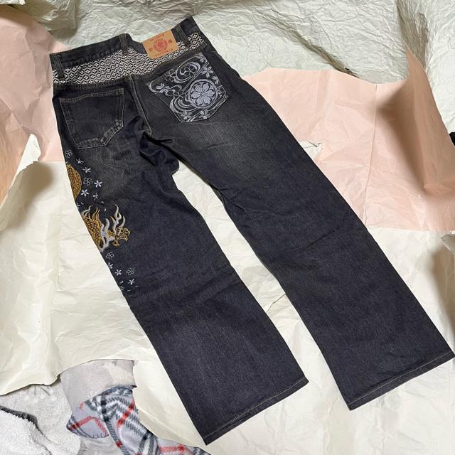 【インパクト大】【豊天商店】 和柄 ブラックデニム M 龍 刺繍 豪華 渋め W30 < 男性ファッション 【インパクト大】【豊天商店】 和柄 ブラックデニム M 龍 刺繍 豪華 渋め W30 < 男性ファッションの