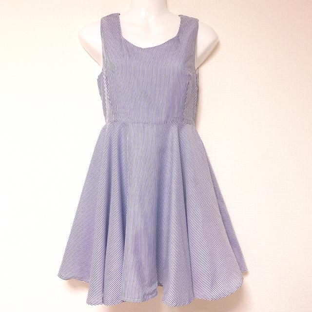 ストライプアシンメトリーフレアミニドレスワンピース青白ブルー < ブランド ストライプアシンメトリーフレアミニドレスワンピース青白ブルー < ブランドの