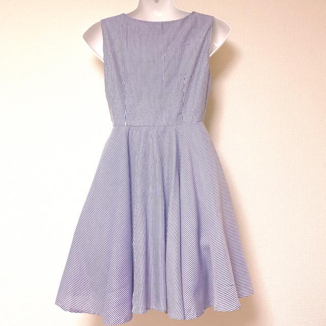 ストライプアシンメトリーフレアミニドレスワンピース青白ブルー < ブランド ストライプアシンメトリーフレアミニドレスワンピース青白ブルー < ブランドの