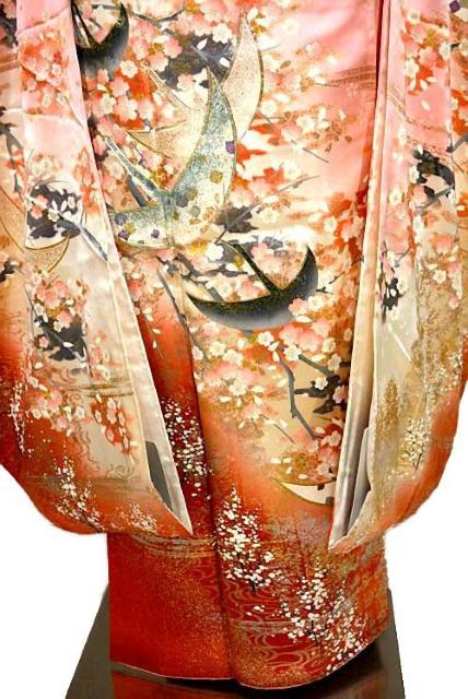 【最高級】美品 暈し染め 金彩 金銀駒シシュウ 霞 鶴 桜 梅 流水 振袖 身丈162cm 裄丈64cm T3555 < 女性ファッション  【最高級】美品 暈し染め 金彩 金銀駒シシュウ 霞 鶴 桜 梅 流水 振袖 身丈162cm 裄丈64cm T3555 < 女性ファッションの