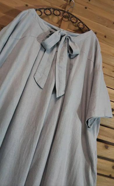 *LBC* リネン レーヨン バック リボン ワンピース 未使用 gray < 女性ファッション *LBC* リネン レーヨン バック リボン ワンピース 未使用 gray < 女性ファッションの