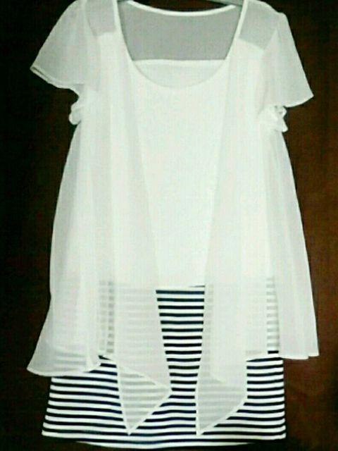 美品 セシルマクビー 3way ドッキング ボーダー ワンピース 白 < ブランド 美品 セシルマクビー 3way ドッキング ボーダー ワンピース 白 < ブランドの