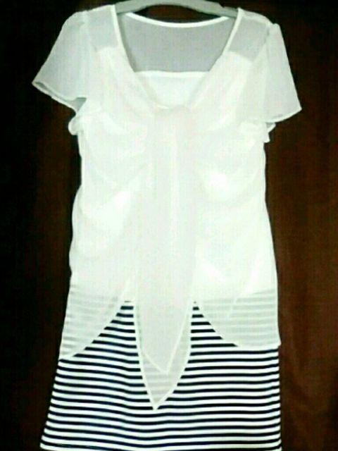 美品 セシルマクビー 3way ドッキング ボーダー ワンピース 白 < ブランド 美品 セシルマクビー 3way ドッキング ボーダー ワンピース 白 < ブランドの