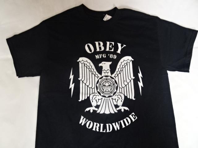 USA購入【OBEY】USA国鳥 白頭鷲 ロゴイラストプリントTシャツUS M黒 < 男性ファッション  USA購入【OBEY】USA国鳥 白頭鷲 ロゴイラストプリントTシャツUS M黒  < 男性ファッションの