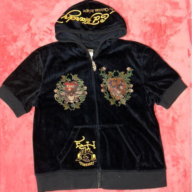 Ed Hardy 定番人気シリーズ  スカルベロアセットアップ半袖 レディース 美品 < ブランド  Ed Hardy 定番人気シリーズ  スカルベロアセットアップ半袖 レディース 美品 < ブランドの