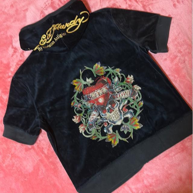 Ed Hardy 定番人気シリーズ  スカルベロアセットアップ半袖 レディース 美品 < ブランド  Ed Hardy 定番人気シリーズ  スカルベロアセットアップ半袖 レディース 美品 < ブランドの