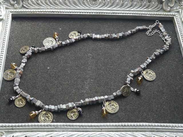 新品 アンティーク調エスニックコインストーンネックレス < 女性アクセサリー/時計  新品 アンティーク調エスニックコインストーンネックレス  < 女性アクセサリー/時計の