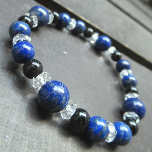 ラピスラズリxオブシディアンブレスレット 天然石 < 女性アクセサリー/時計 ラピスラズリxオブシディアンブレスレット 天然石 < 女性アクセサリー/時計の