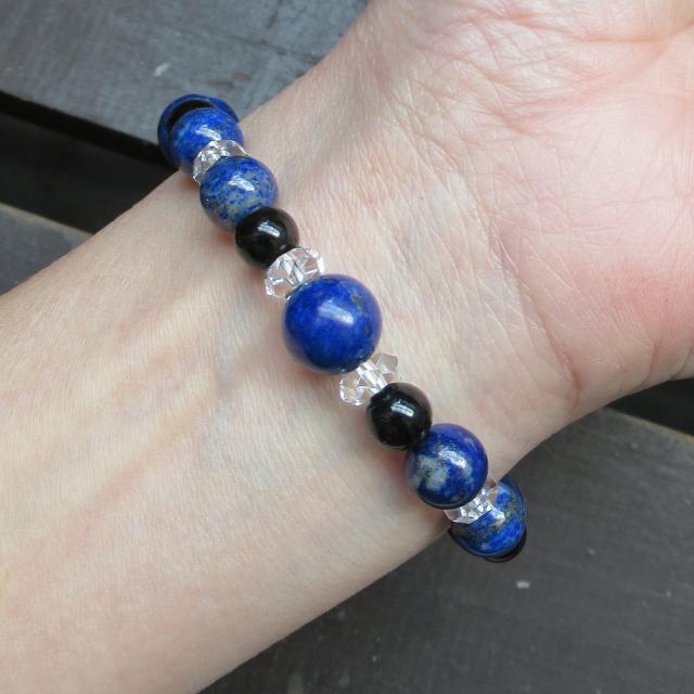 ラピスラズリxオブシディアンブレスレット 天然石 < 女性アクセサリー/時計 ラピスラズリxオブシディアンブレスレット 天然石 < 女性アクセサリー/時計の