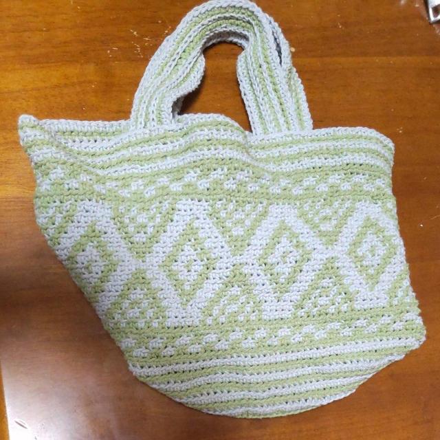 手編みの幾何学模様の丸底バック < ペット/手芸/園芸  手編みの幾何学模様の丸底バック  < ペット/手芸/園芸の