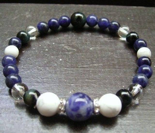 ☆勉強☆ソーダライトxホークアイxハウライトブレスレット < 男性アクセサリー/時計 ☆勉強☆ソーダライトxホークアイxハウライトブレスレット < 男性アクセサリー/時計の