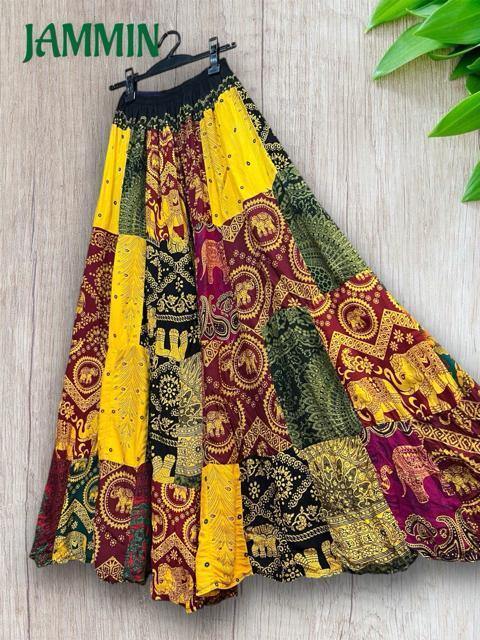 パッチワークフレアスカート ロングスカート 黄色 エスニック アジアン ヒッピー < 女性ファッション パッチワークフレアスカート ロングスカート 黄色 エスニック アジアン ヒッピー < 女性ファッションの