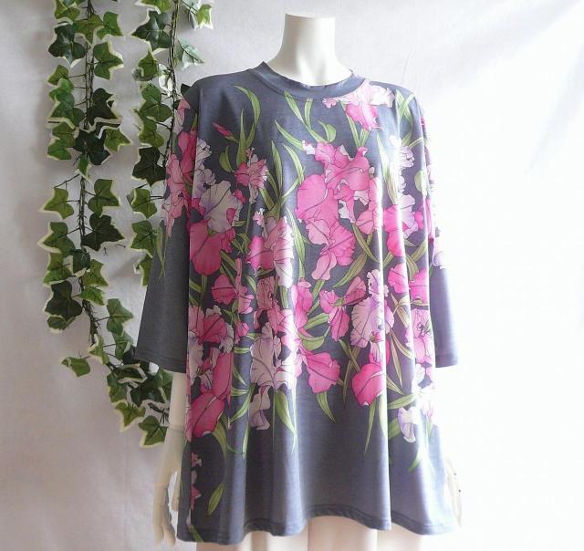 新品 9551 ML 大きな花柄 チュニック 春 夏 秋 グレー系 レディース ストレッチ 薄手 ジャージー 上品 エレガント < 女性ファッション 新品 9551 ML 大きな花柄 チュニック 春 夏 秋 グレー系 レディース ストレッチ 薄手 ジャージー 上品 エレガント < 女性ファッションの