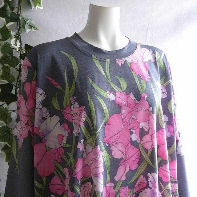 新品 9551 ML 大きな花柄 チュニック 春 夏 秋 グレー系 レディース ストレッチ 薄手 ジャージー 上品 エレガント < 女性ファッション 新品 9551 ML 大きな花柄 チュニック 春 夏 秋 グレー系 レディース ストレッチ 薄手 ジャージー 上品 エレガント < 女性ファッションの