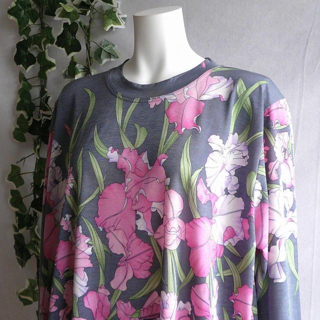 新品 9551 ML 大きな花柄 チュニック 春 夏 秋 グレー系 レディース ストレッチ 薄手 ジャージー 上品 エレガント < 女性ファッション 新品 9551 ML 大きな花柄 チュニック 春 夏 秋 グレー系 レディース ストレッチ 薄手 ジャージー 上品 エレガント < 女性ファッションの