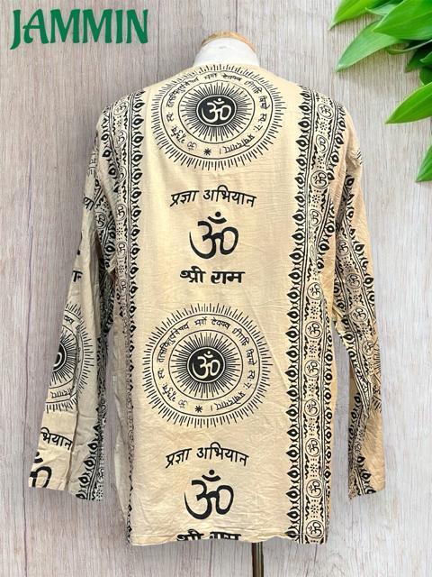 アジアン柄クルタ ベージュ 長袖 アジアン エスニック ヒッピー < 男性ファッション アジアン柄クルタ ベージュ 長袖 アジアン エスニック ヒッピー < 男性ファッションの