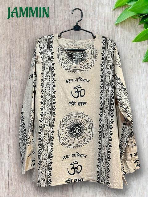 アジアン柄クルタ ベージュ 長袖 アジアン エスニック ヒッピー < 男性ファッション アジアン柄クルタ ベージュ 長袖 アジアン エスニック ヒッピー < 男性ファッションの