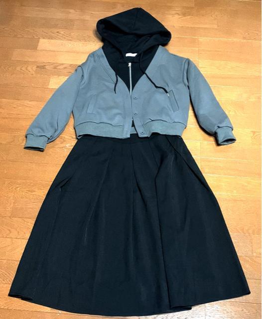 偽2枚切替パーカー&ハイウェストスカート < 女性ファッション  偽2枚切替パーカー&ハイウェストスカート  < 女性ファッションの