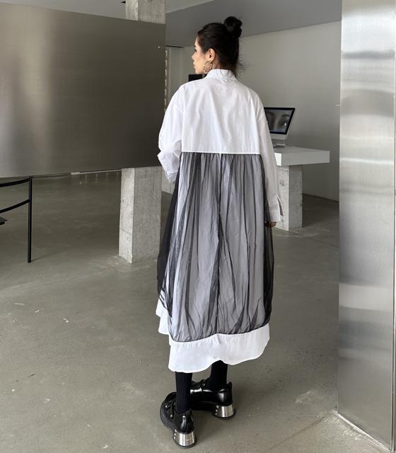 シャツ ワンピース リング付き レース重ね着風 ホワイト 大きいサイズ < 女性ファッション  シャツ ワンピース リング付き レース重ね着風 ホワイト 大きいサイズ < 女性ファッションの