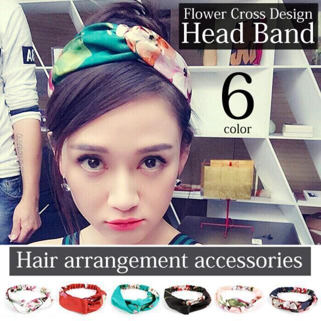 お試し390円★フラワー柄クロスデザインヘアバンド グリーン < 女性アクセサリー/時計  お試し390円★フラワー柄クロスデザインヘアバンド グリーン  < 女性アクセサリー/時計の