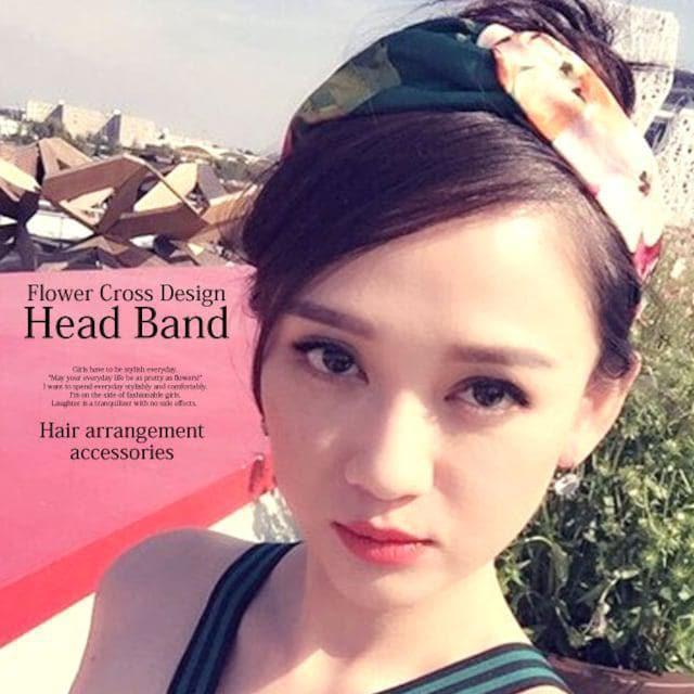 お試し390円★フラワー柄クロスデザインヘアバンド グリーン < 女性アクセサリー/時計  お試し390円★フラワー柄クロスデザインヘアバンド グリーン < 女性アクセサリー/時計の